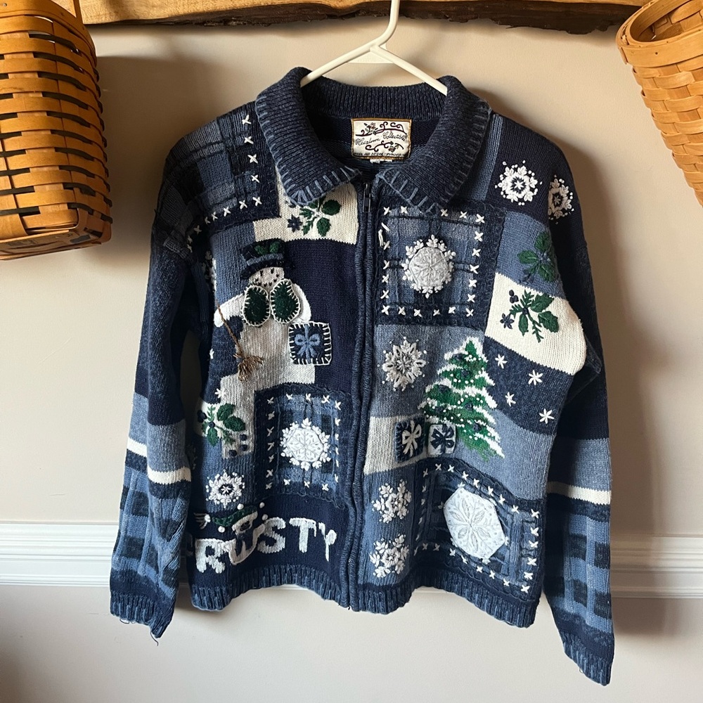 Vintage Heirloom Collectibles Christmas Snow Frosty Snowman Sweater L